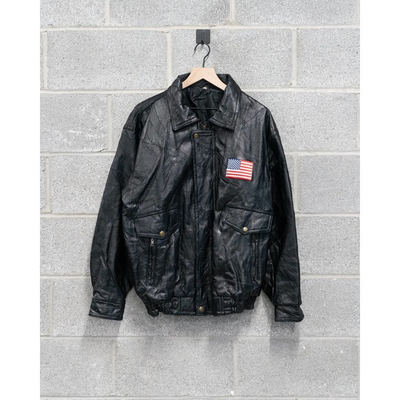Vintage USA Flag Eagle Leather Jacket - L - Picture 1 of 2